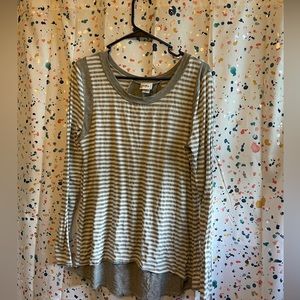 Daytrip grey and white striped hi-lo style long sleeve shirt